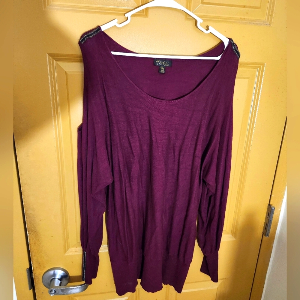 Thalia & Sodi Womens XXL Sweater Maroon Red Scoop Neck Pullover Soft Knit Top